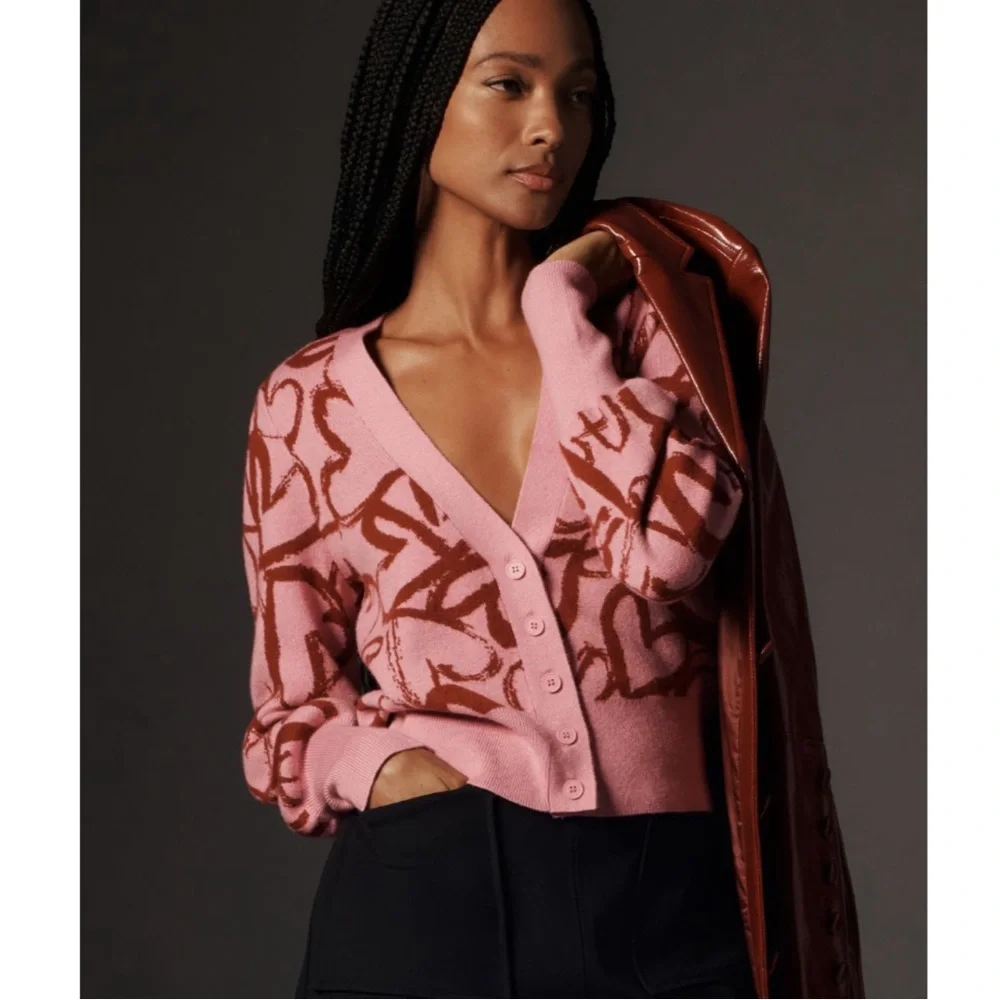 NWT Anthropologie Maeve V Neck Heart Cardigan Sweater